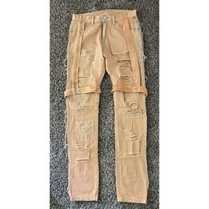 MNML D150 Orange Distressed Bondage Jeans Size 31 Street Grunge